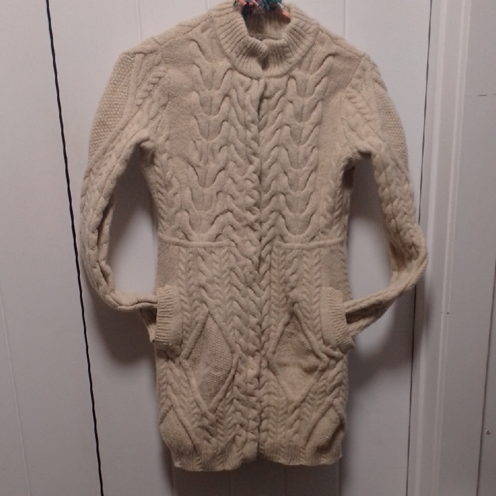 Anthropology Guinevere Exquisite Cream Knit Cardigan Sweater 100% Lamb Wool